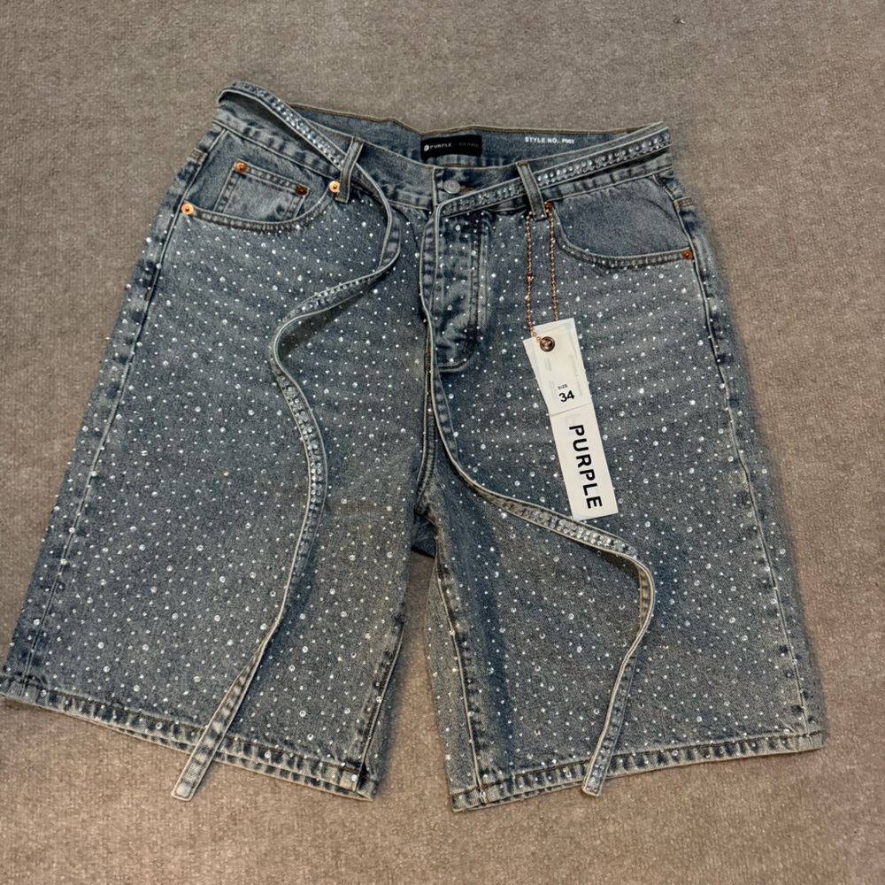 New Purple Brand rhinestone shorts men Size 34